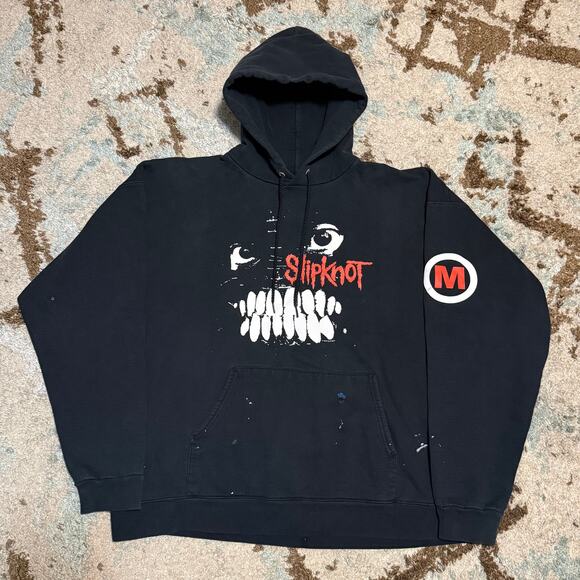 Vintage 2005 Slipknot Maggot Face Hoodie Size Large Distressed Nu Metal - Picture 1 of 9